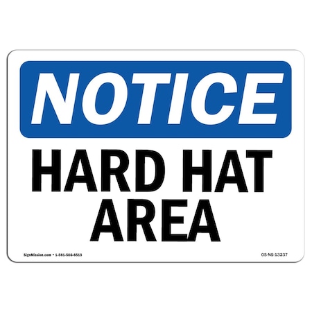 OSHA Notice Sign, Hard Hat Area, 5in X 3.5in Decal, 10PK